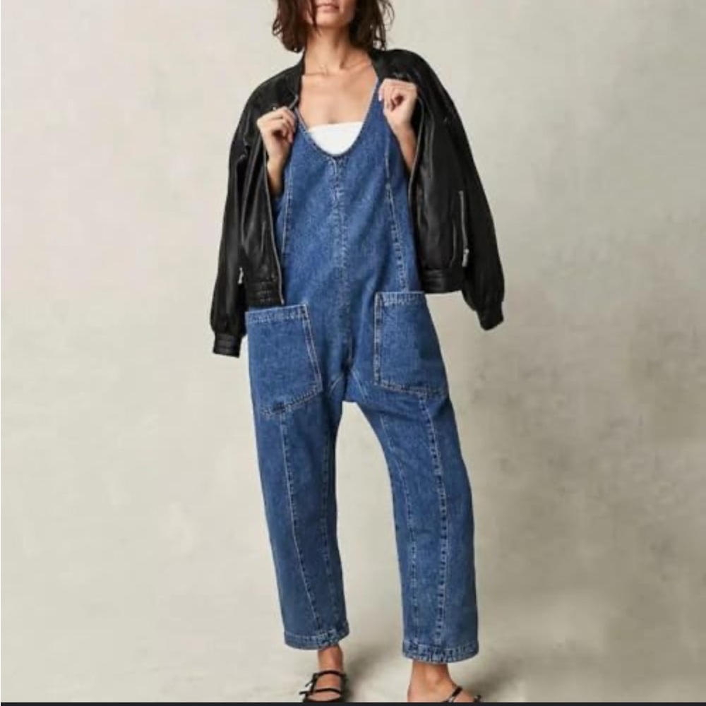 Free People We The Free High Roller Denim Jumpsuit Overalls S Jeans